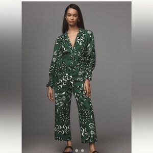 Farm Rio Anthropologie Green snake jumpsuit with belt. SOLD OUT at Anthro